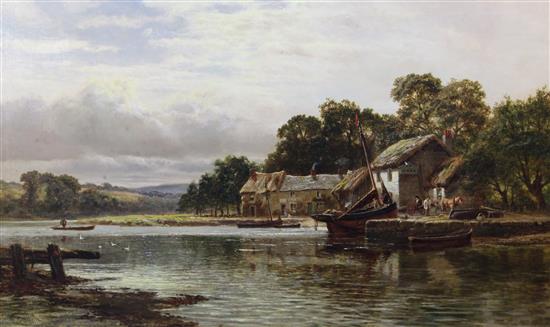 Robert Gallon (1845-1925) A fishing village on the Exe, 24 x 40in.